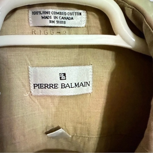 Pierre Balmain Beige  dress Shirt luxury size neck 18 arm 34/35 mens vintage - Picture 3 of 8